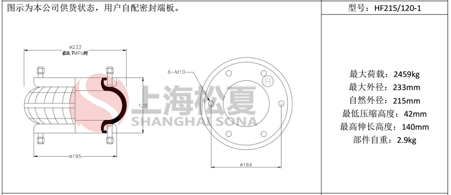 HF215/120-1法蘭式橡膠空氣彈簧，糾偏氣囊